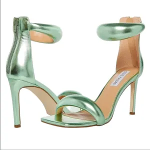 New Steve Madden Partay Metallic Green High Heel Sandals Padded Toe Sz 11
