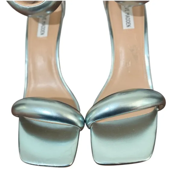 New Steve Madden Partay Metallic Green High Heel Sandals Padded Toe Sz 11