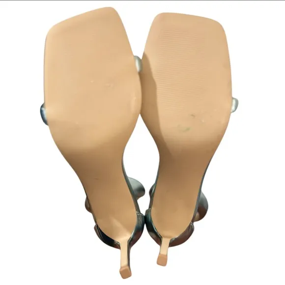 New Steve Madden Partay Metallic Green High Heel Sandals Padded Toe Sz 11
