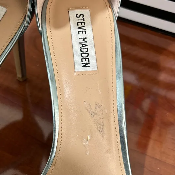New Steve Madden Partay Metallic Green High Heel Sandals Padded Toe Sz 11