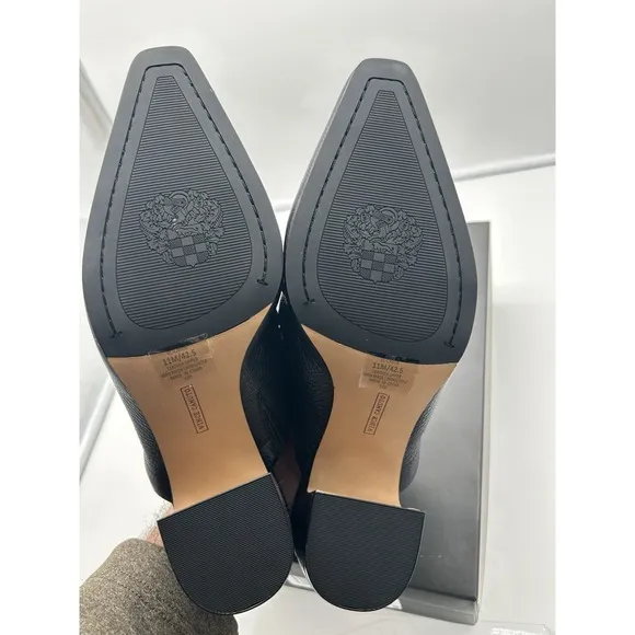 New Vince Camuto Carlie Leather Ruched Pointed Toe Block Heel Mule Black Sz 11M