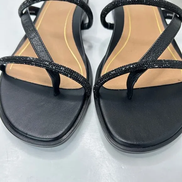 New Vionic Prism Minimalistic Shine Leather Sandals Black Women 8 M NWOB