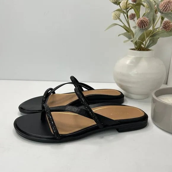 New Vionic Prism Minimalistic Shine Leather Sandals Black Women 8 M NWOB