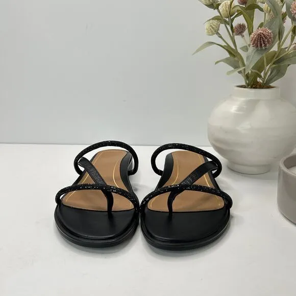New Vionic Prism Minimalistic Shine Leather Sandals Black Women 8 M NWOB