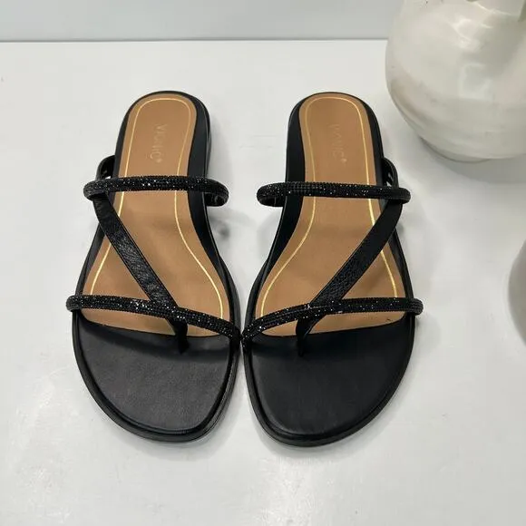 New Vionic Prism Minimalistic Shine Leather Sandals Black Women 8 M NWOB