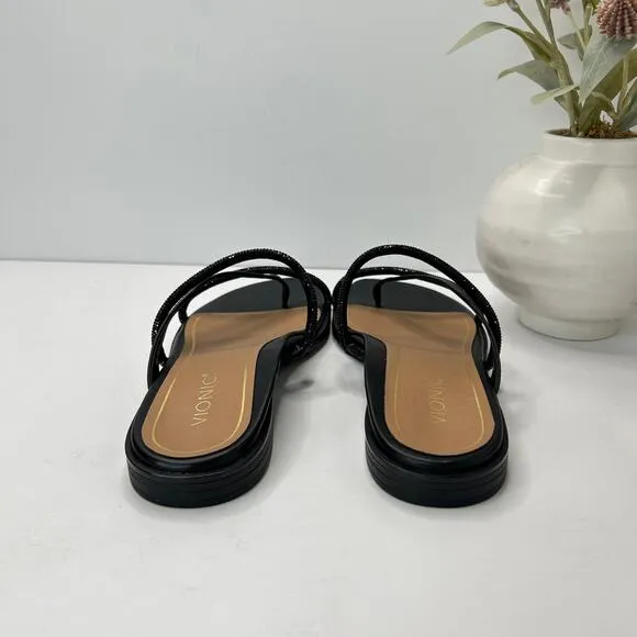 New Vionic Prism Minimalistic Shine Leather Sandals Black Women 8 M NWOB