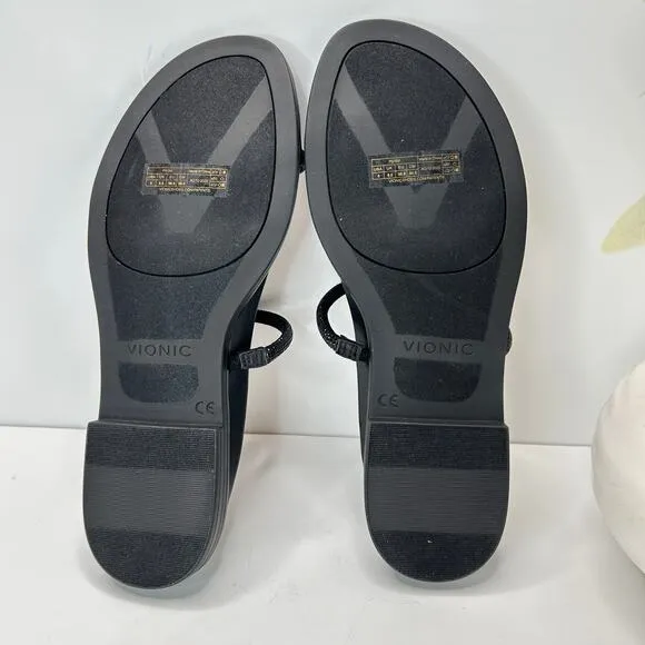 New Vionic Prism Minimalistic Shine Leather Sandals Black Women 8 M NWOB