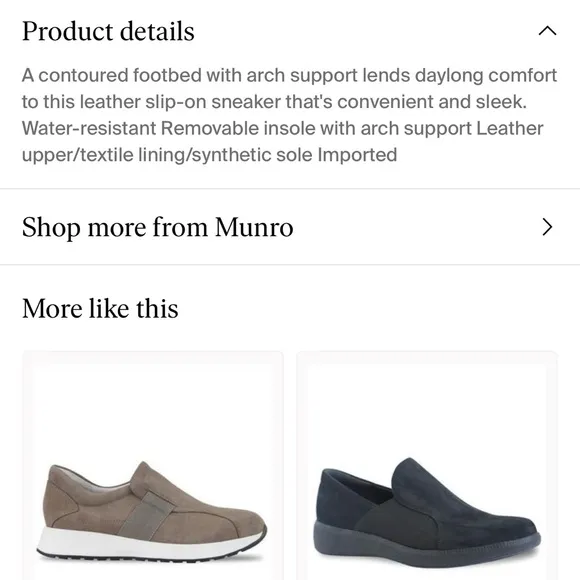 NIB $230 Munro Laurel Black Leather Sleek Slip On Sneakers women size 7 W