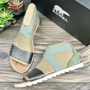 NIB SOREL Ella II Flat Sandal 8.5M Elastic Ankle Straps Safari/Chalk