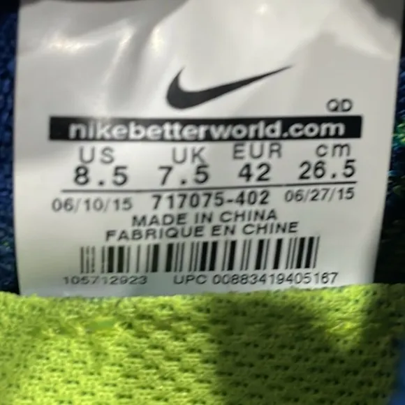 Nike 717075-402 Free 4.0 Barefoot Flyknit Running Shoes Men 8.5  Brave Blue/Volt