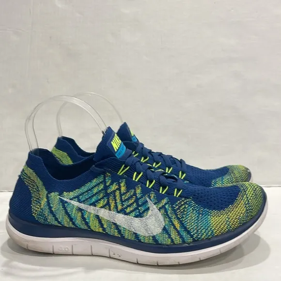 Nike 717075-402 Free 4.0 Barefoot Flyknit Running Shoes Men 8.5  Brave Blue/Volt