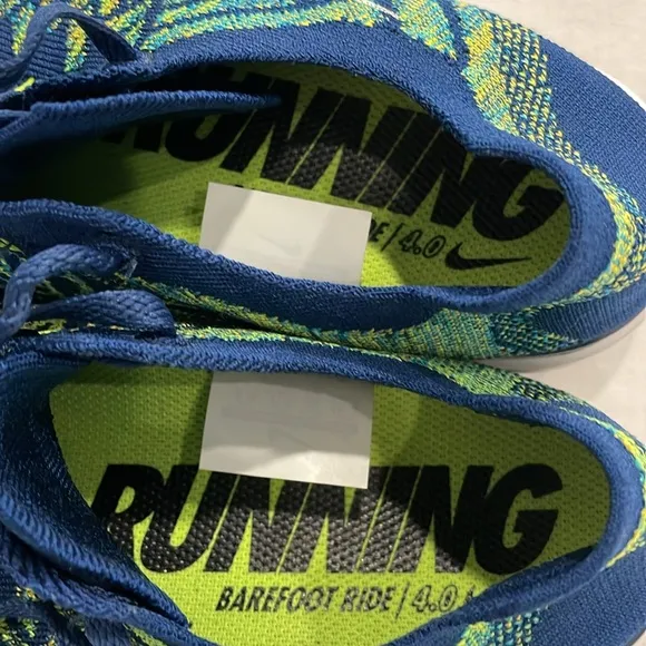 Nike 717075-402 Free 4.0 Barefoot Flyknit Running Shoes Men 8.5  Brave Blue/Volt