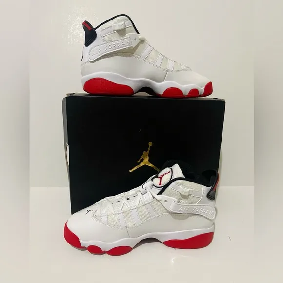 Nike Air Jordan 6 Rings GS White and Red High-Top Sneakers