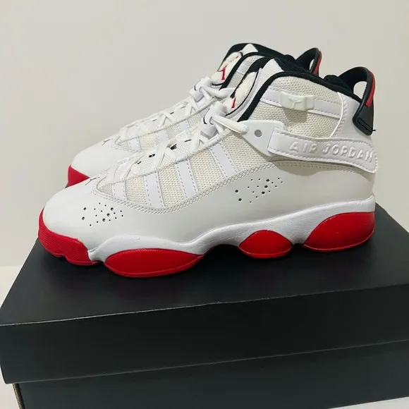 Nike Air Jordan 6 Rings GS White and Red High-Top Sneakers