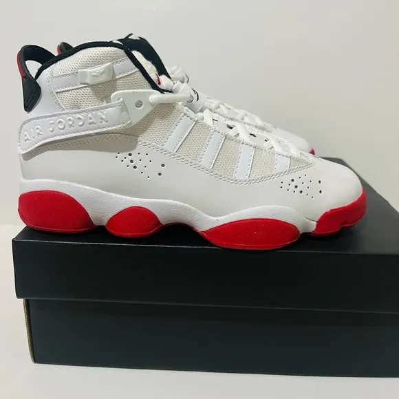 Nike Air Jordan 6 Rings GS White and Red High-Top Sneakers