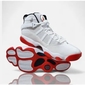 Nike Air Jordan 6 Rings GS White and Red High-Top Sneakers