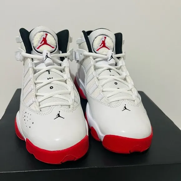 Nike Air Jordan 6 Rings GS White and Red High-Top Sneakers