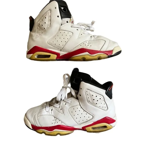 Nike Air Jordan 6 VI Retro 2010 White Red Shoes Sneakers 6Y Women’s 7.5