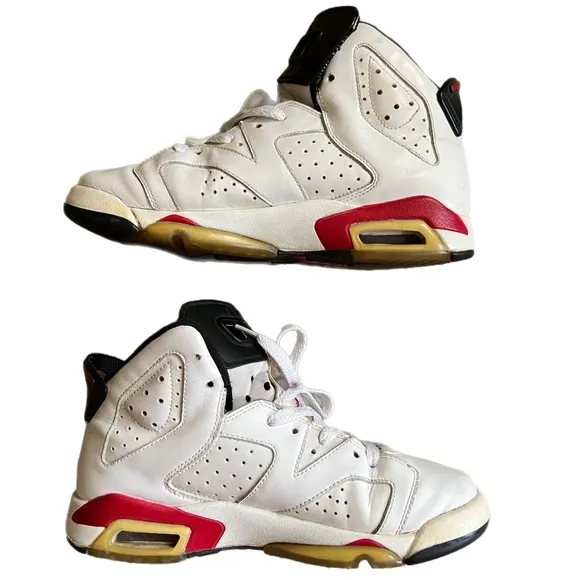 Nike Air Jordan 6 VI Retro 2010 White Red Shoes Sneakers 6Y Women’s 7.5