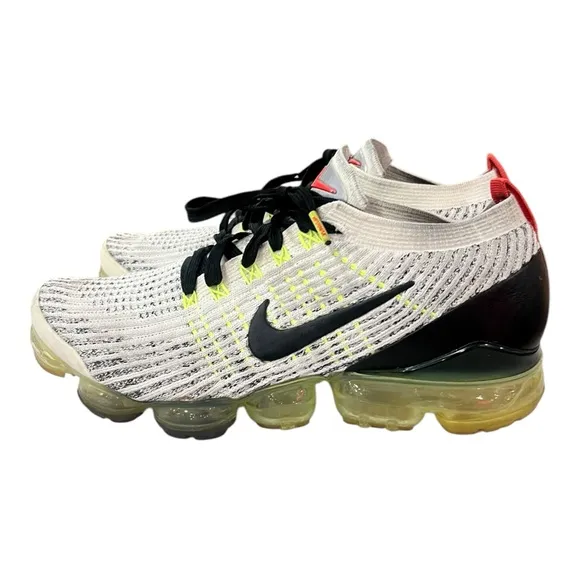 Nike Air Vapormax Flyknit 3 Mens Size 8.5 Beige Black Neon Athletic Sneakers