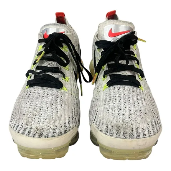Nike Air Vapormax Flyknit 3 Mens Size 8.5 Beige Black Neon Athletic Sneakers