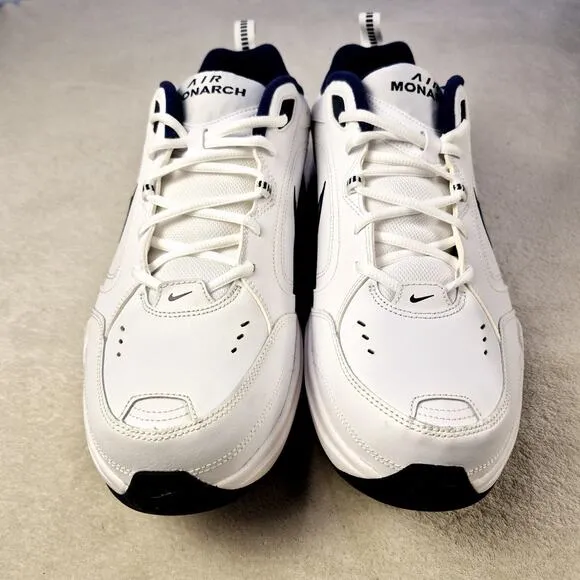 Nike Mens Sz 14 Nike Air Monarch IV White Navy Athletic Sneakers 416355-102 NWOB