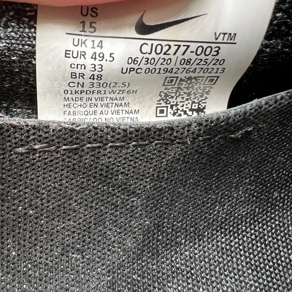 Nike React Phantom Run FK 2 Men's Size 15 Black Grey Sneakers Shoes CJ0277-003