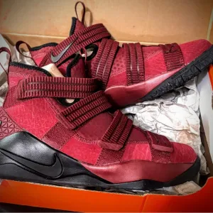 Nike Red and Black High-Top Sneakers with Strap Design