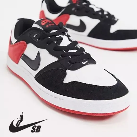 Nike SB Alleyoop Suede Low Top Mens Skate Shoes Black White Red
