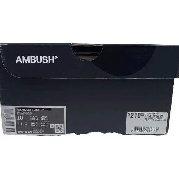 Nike Sneakers White Black Ambush Air Adjust Force Nubuck Leather Mens 10 NWT