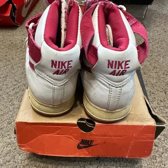 Nike White and Pink High-Top Sneakers with Perforated Toe Box