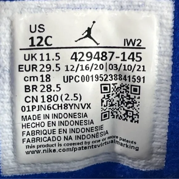 Nike Youth Boy's white Race Blue Jordan 3 Retro Mid Top Sneakers Sz 12C