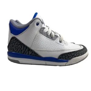 Nike Youth Boy's white Race Blue Jordan 3 Retro Mid Top Sneakers Sz 12C