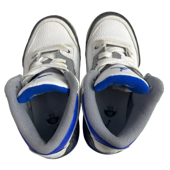 Nike Youth Boy's white Race Blue Jordan 3 Retro Mid Top Sneakers Sz 12C
