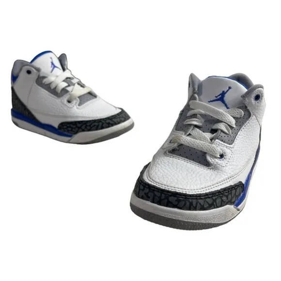 Nike Youth Boy's white Race Blue Jordan 3 Retro Mid Top Sneakers Sz 12C