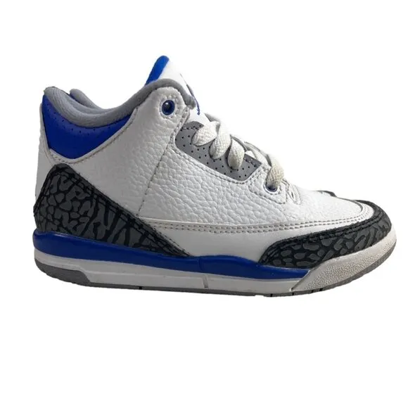 Nike Youth Boy's white Race Blue Jordan 3 Retro Mid Top Sneakers Sz 12C