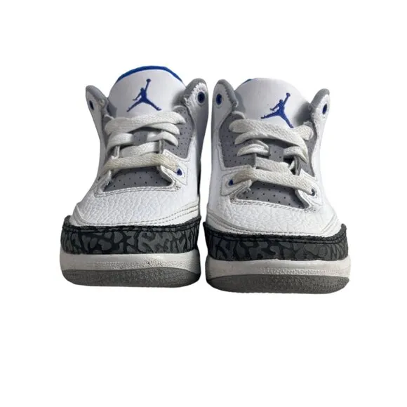 Nike Youth Boy's white Race Blue Jordan 3 Retro Mid Top Sneakers Sz 12C