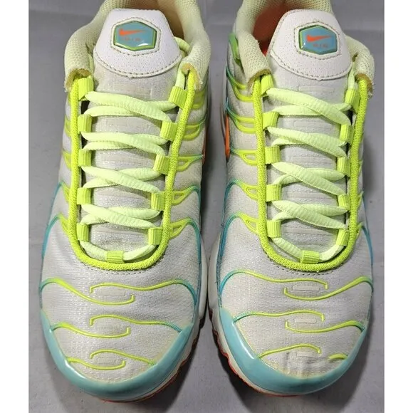 Nike Youth's TN  Air Max Plus Lime Green/White/Blue/Orange Sneakers Size 5Y