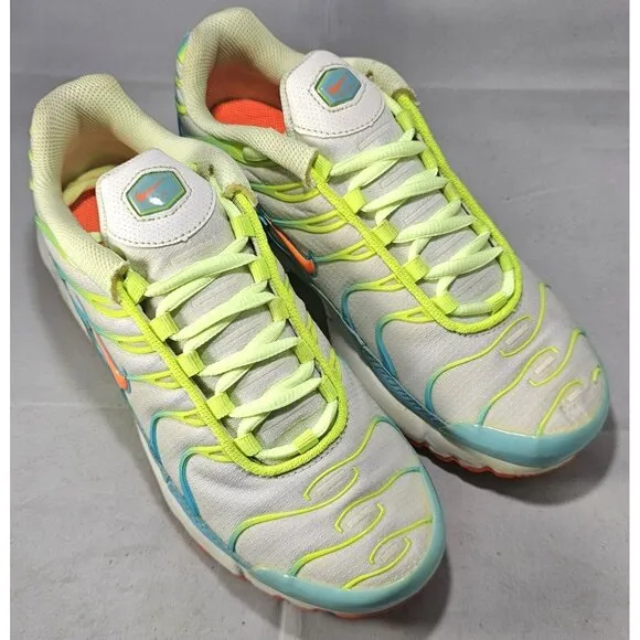 Nike Youth's TN  Air Max Plus Lime Green/White/Blue/Orange Sneakers Size 5Y