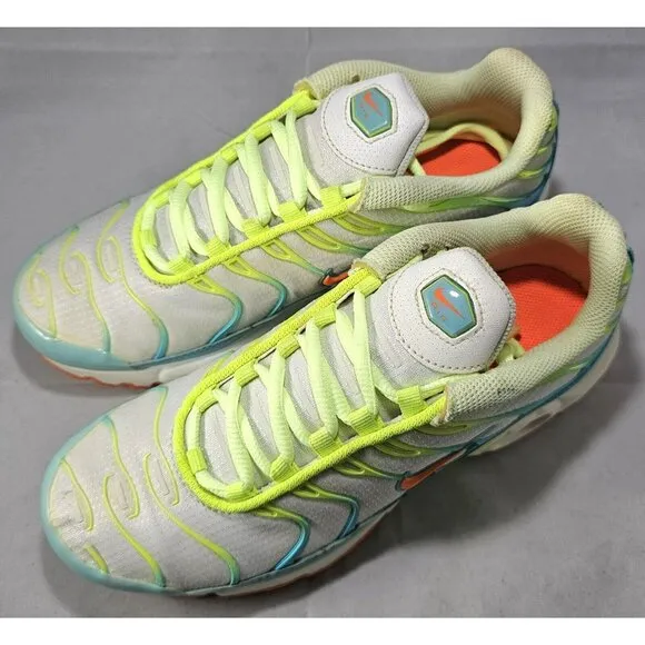 Nike Youth's TN  Air Max Plus Lime Green/White/Blue/Orange Sneakers Size 5Y