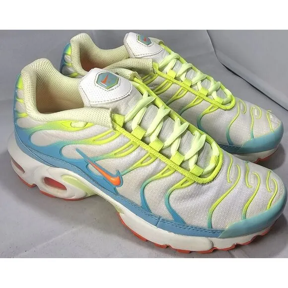 Nike Youth's TN  Air Max Plus Lime Green/White/Blue/Orange Sneakers Size 5Y