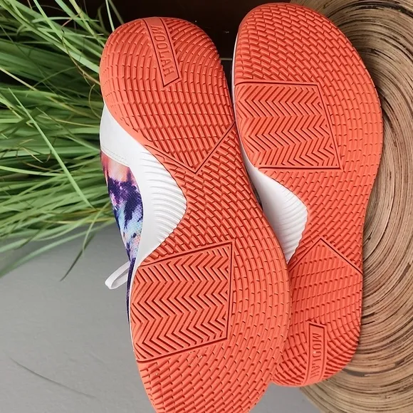 NWOT Nike Moolan Kicks Vibrant Tie-Dye Sneakers with Orange Accents. Size 9