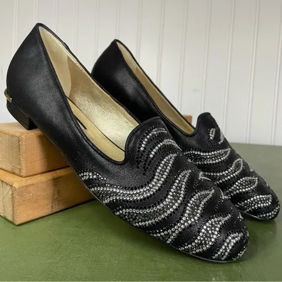 NWT Emy Mack Low Heel Shoes/Ballet Flats w Crystal Deco Black Leather *Italy*