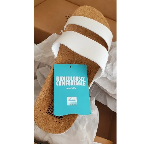 NWT IOB Reef Cushion Vista Hi White Slide Cork Sandals Womens 10 Vegan