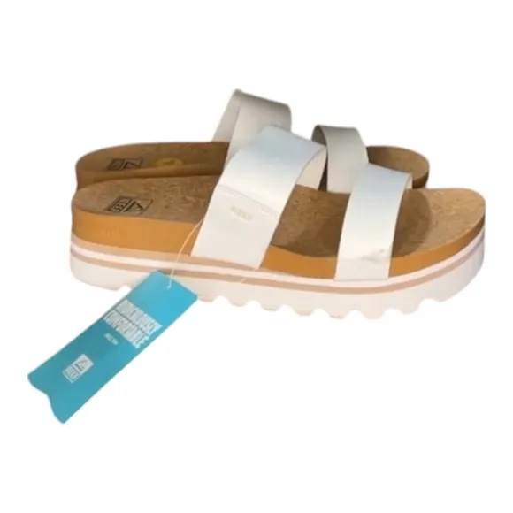 NWT IOB Reef Cushion Vista Hi White Slide Cork Sandals Womens 10 Vegan