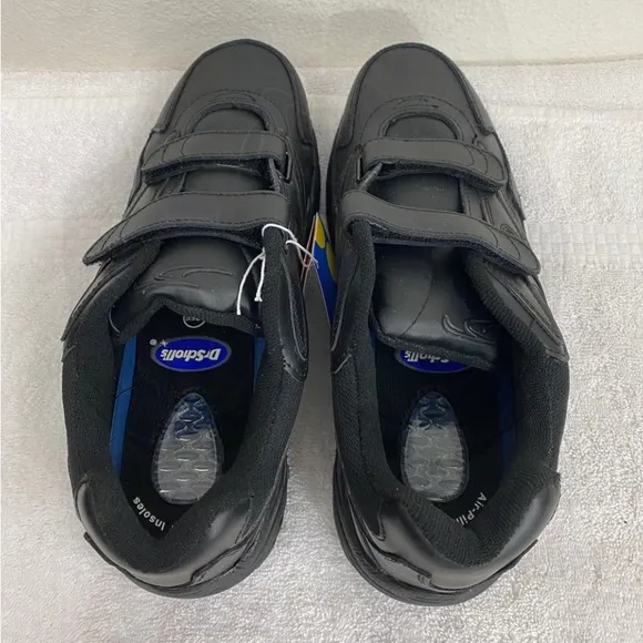 NWT New Dr. Scholl’s Mens Black Leather Velcro Air Pillo Gel Insole Sneaker 10EE
