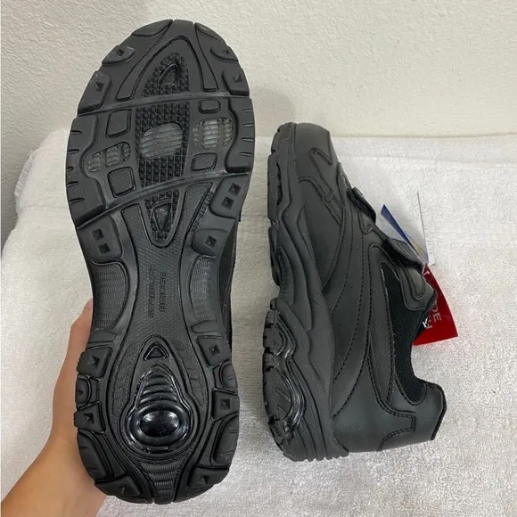 NWT New Dr. Scholl’s Mens Black Leather Velcro Air Pillo Gel Insole Sneaker 10EE