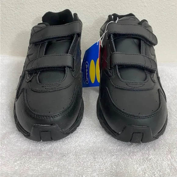 NWT New Dr. Scholl’s Mens Black Leather Velcro Air Pillo Gel Insole Sneaker 10EE