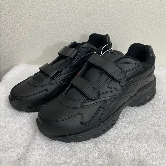 NWT New Dr. Scholl’s Mens Black Leather Velcro Air Pillo Gel Insole Sneaker 10EE