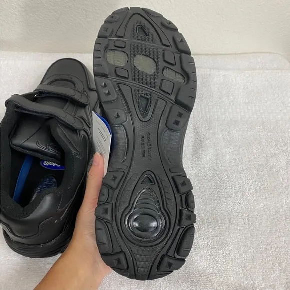 NWT New Dr. Scholl’s Mens Black Leather Velcro Air Pillo Gel Insole Sneaker 10EE